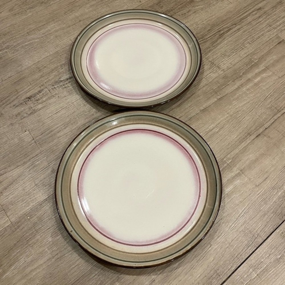 Sango Arcadia Black Cream and Pink Dinner Plates with Tan Edge Set of Two - Picture 3 of 9